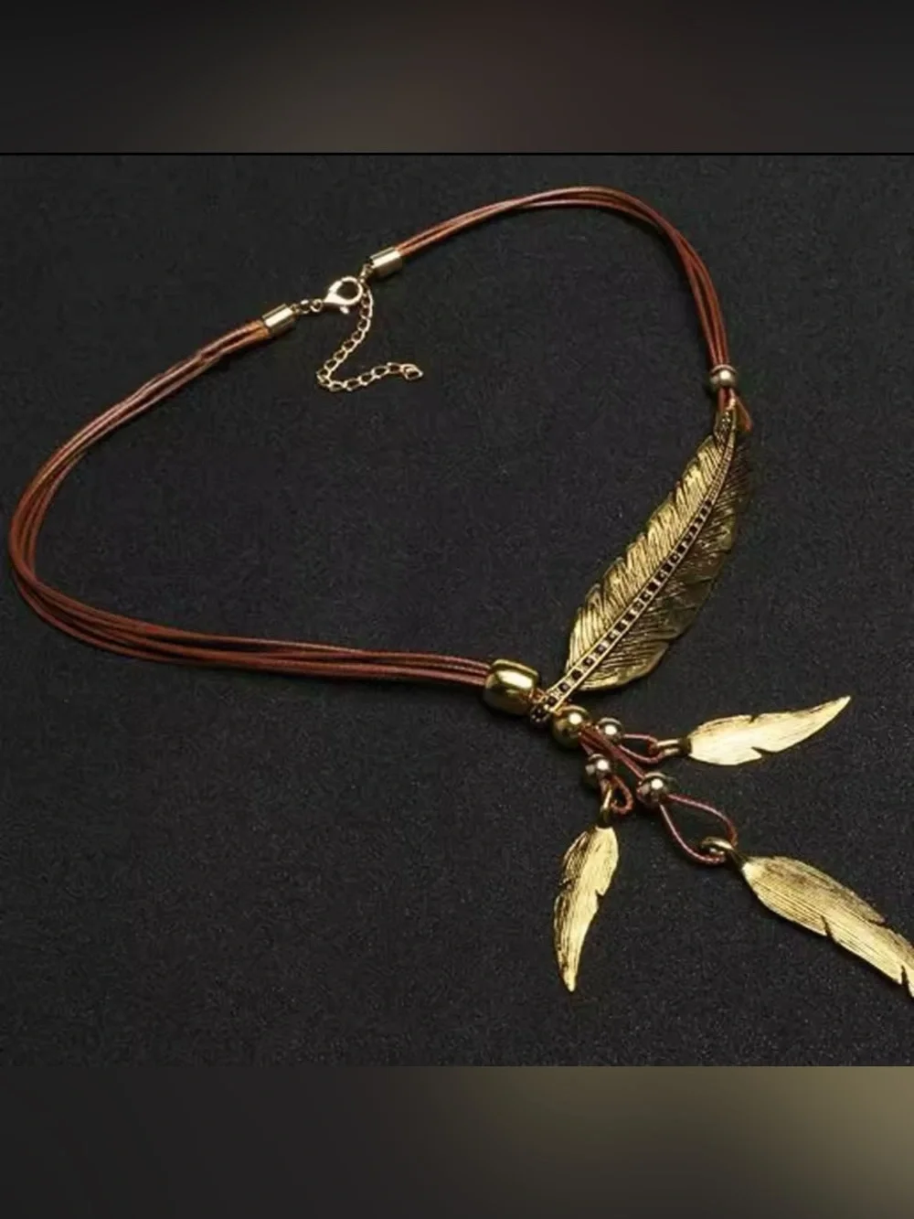 Boho Angel Feather Pendant Necklace silver / gold tone black / red leather cord